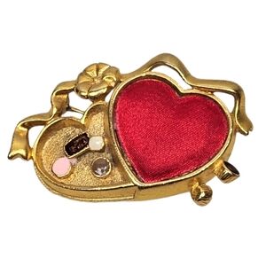 Vintage Danecraft Heart Candy Box Brooch Pin Signed | Valentine's Chocolate 80s